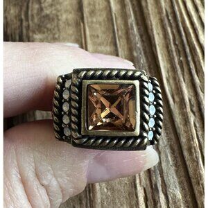 HEIDI‎ DAUS Statement Crystal Cocktail Ring, Sz 5, Imperial Topaz Color Stones